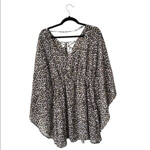 Tommy Bahama Leopard Print Sheer Beach Pool Front Lace‎ Up Cover Up Sz S/M